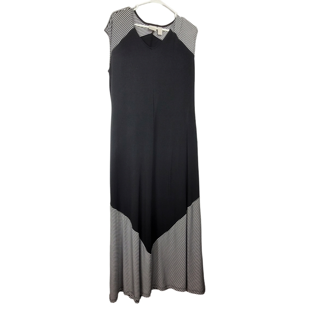Chico's women's sleeveless dress black white striped size 2 large maxi